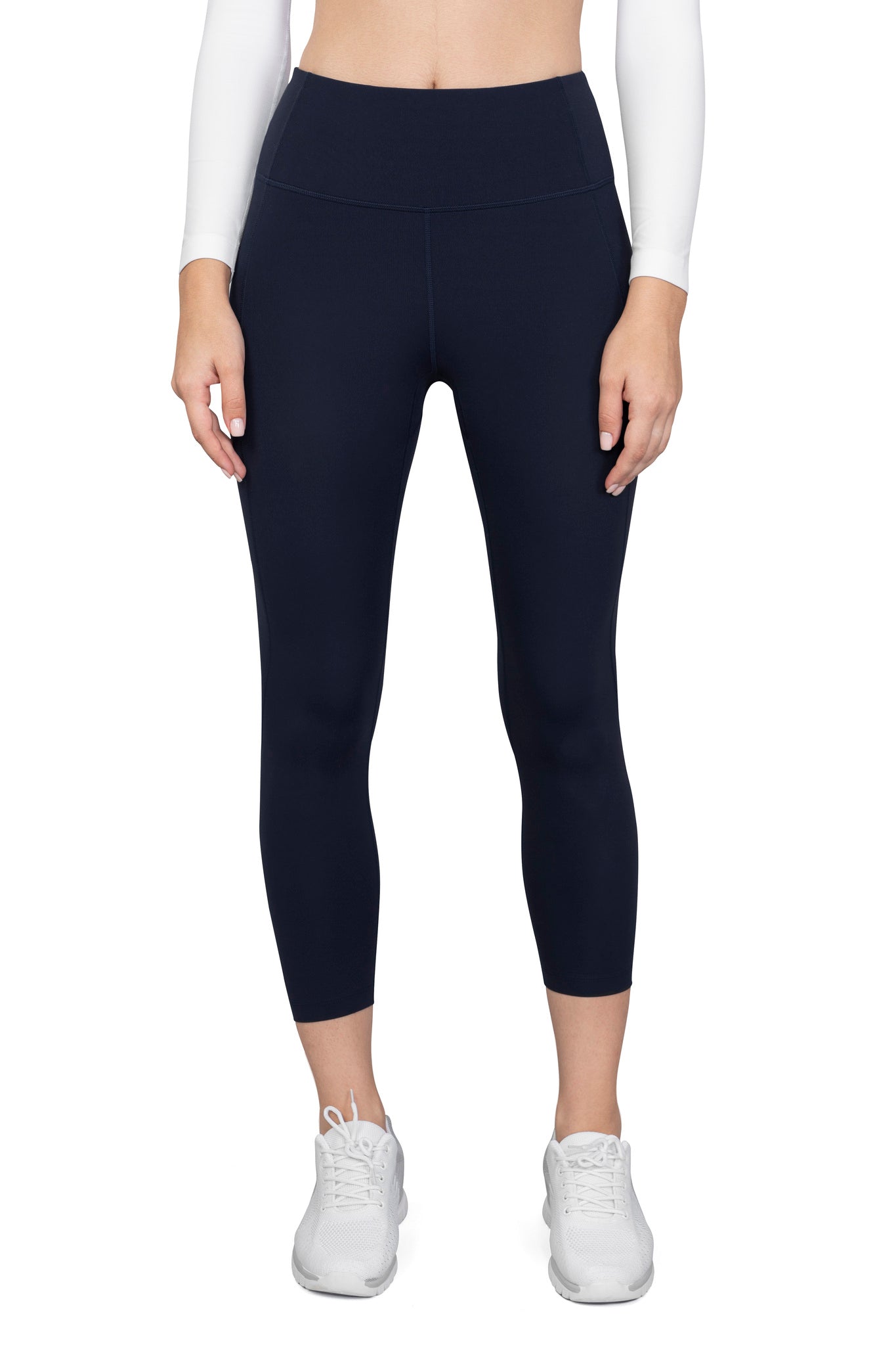 Super soft, lightweight cropped length capri navy for gym, workout and running 