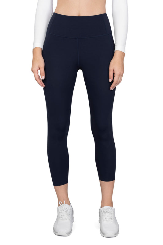 Super soft, lightweight cropped length capri navy for gym, workout and running 