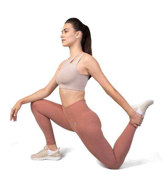 High Waist V shaped, sweat wicking leggings light mahogany for gym, workouts, gym and leisure