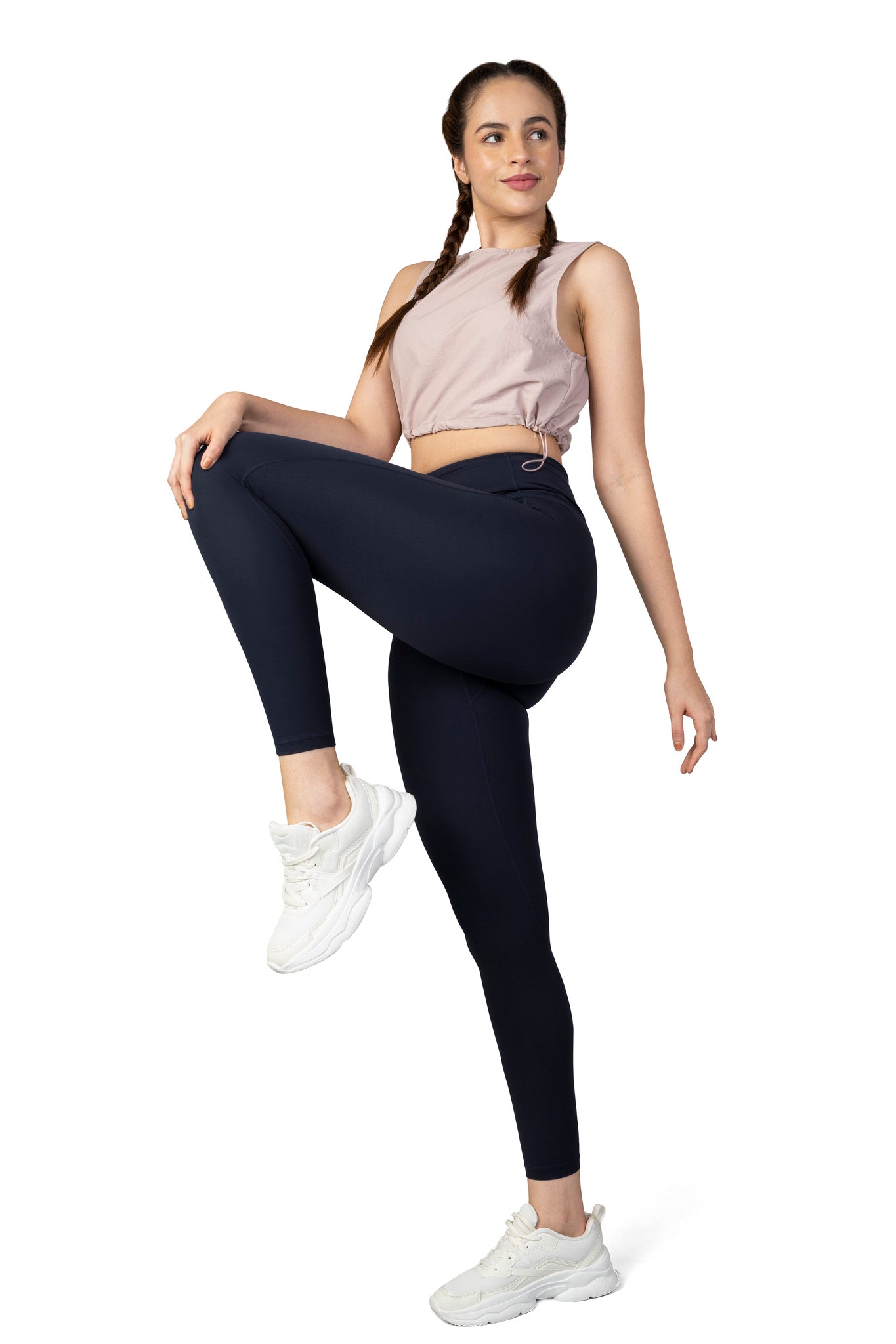 High Waist V shaped, sweat wicking leggings navy for gym, workouts, gym and leisure