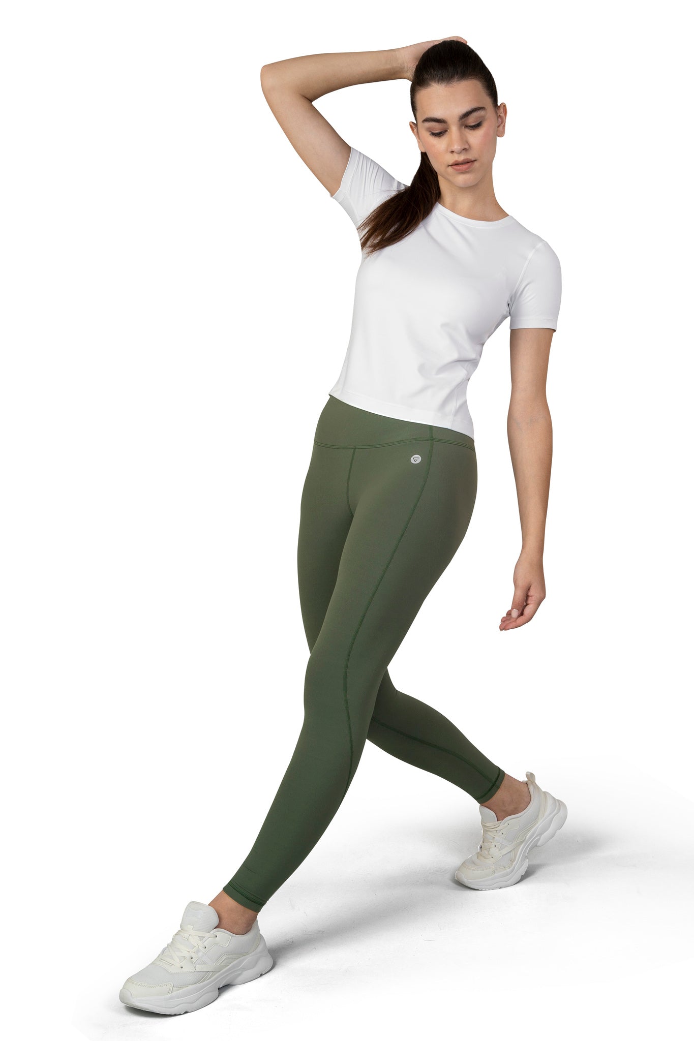 High Waist V shaped, sweat wicking leggings olive for gym, workouts, gym and leisure