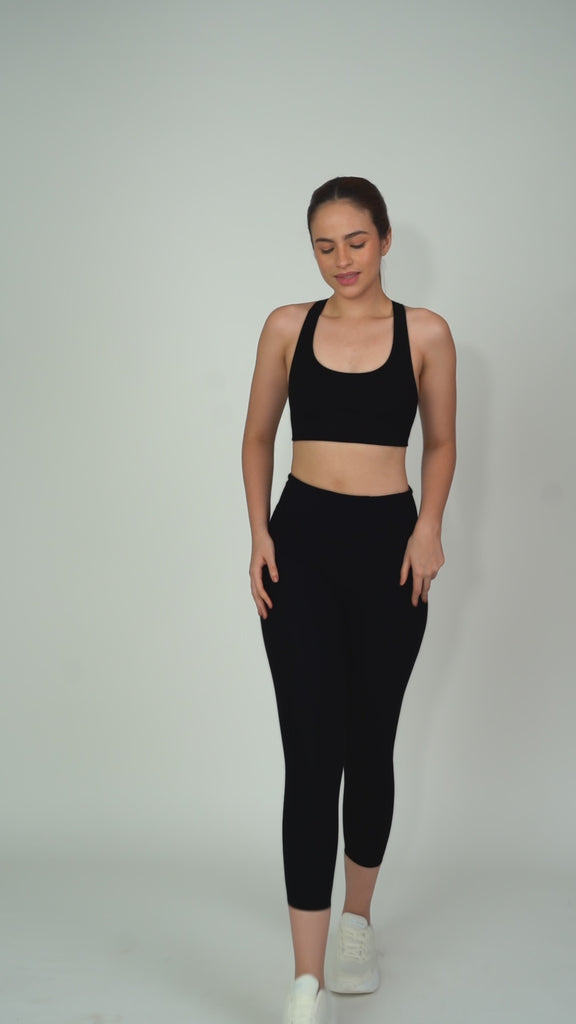 Super soft, lightweight cropped length capri black for gym, workout and running 